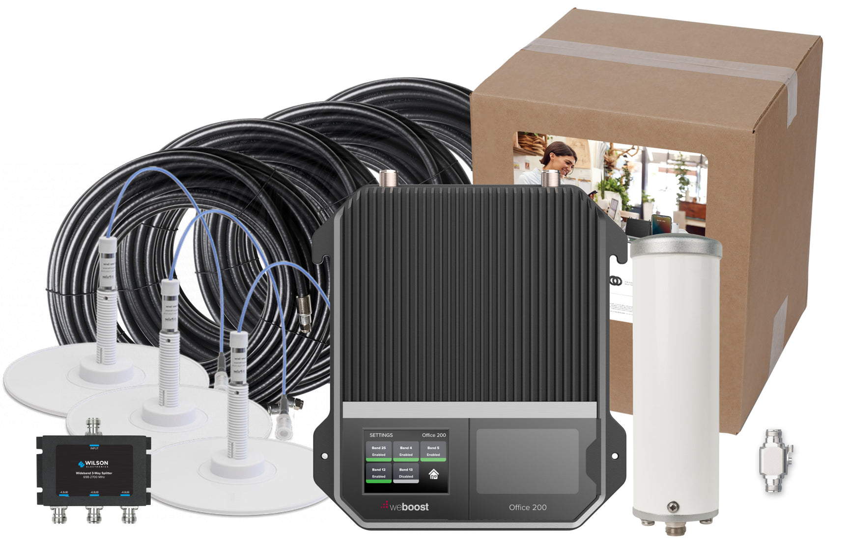 weBoost Office 200 Signal Booster (472047) - Omni Outside Antenna with 3 Inside Low-Profile Dome Antennas