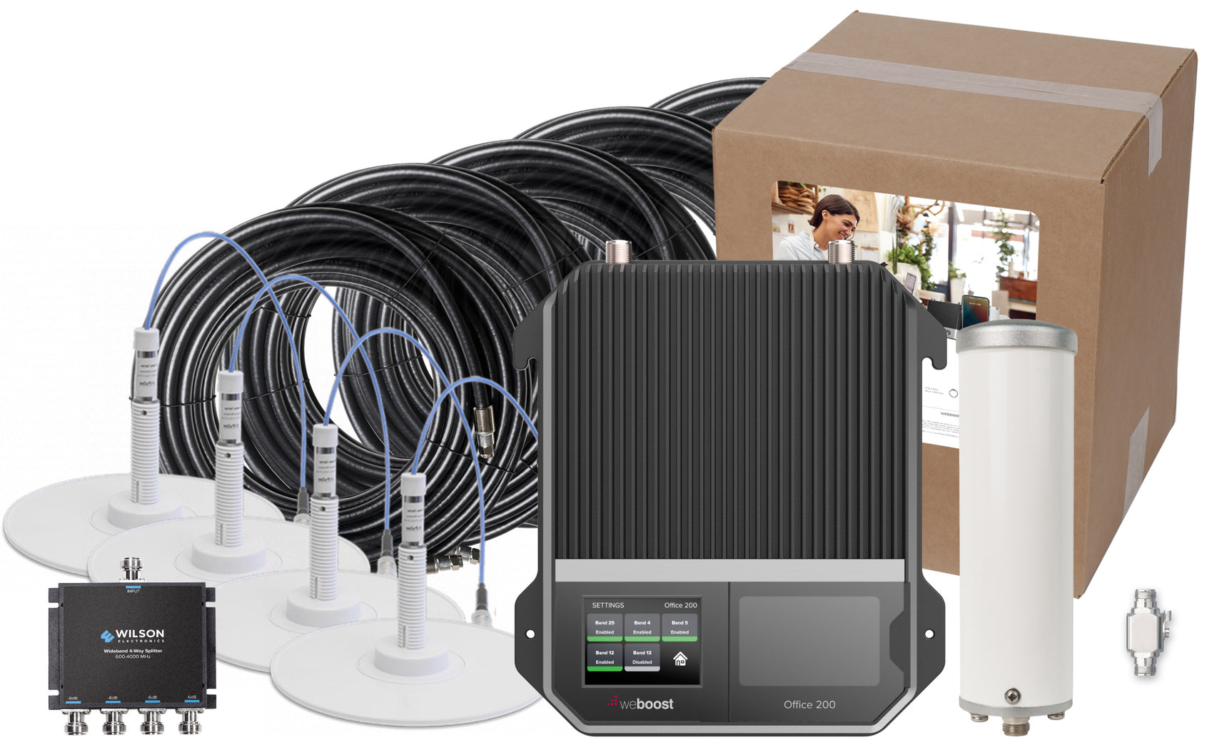 weBoost Office 200 Signal Booster (472047) - Omni Outside Antenna with 4 Inside Low-Profile Dome Antennas