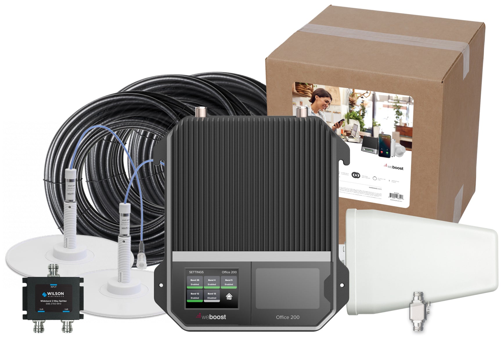 weBoost Office 200 Signal Booster (472047) - Yagi Outside Antenna with 2 Inside Low-Profile Dome Antennas