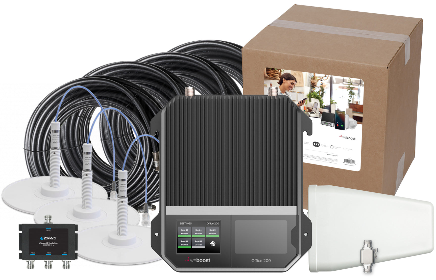 weBoost Office 200 Signal Booster (472047) - Yagi Outside Antenna with 3 Inside Low-Profile Dome Antennas