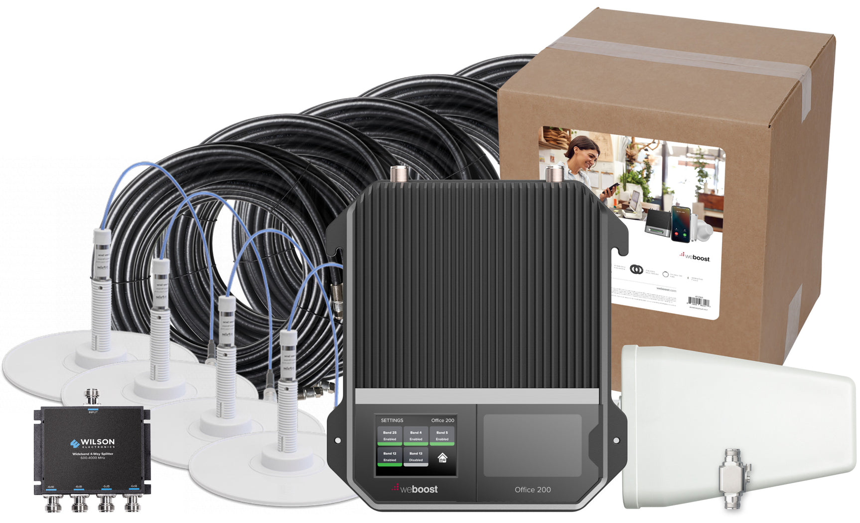 weBoost Office 200 Signal Booster (472047) - Yagi Outside Antenna with 4 Inside Low-Profile Dome Antennas