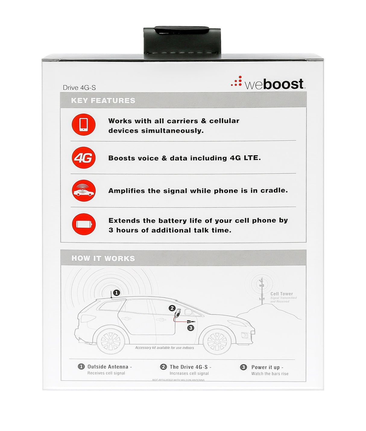 weBoost 470107 Drive 4G-S Cradle Signal Booster Kit - Back of Box