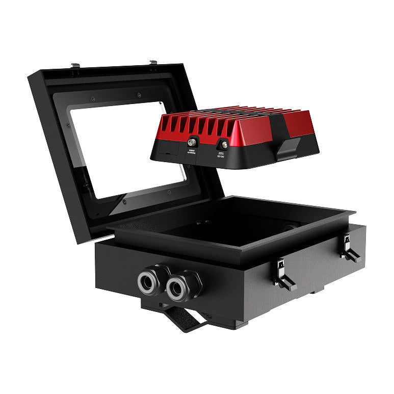 weBoost SxS weatherproof enclosure open with the Drive Reach amplifier inside